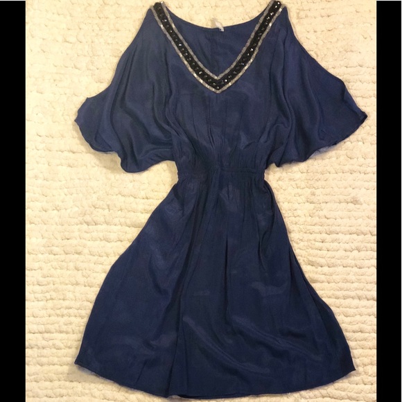Navy cold shoulder dress - Picture 1 of 3
